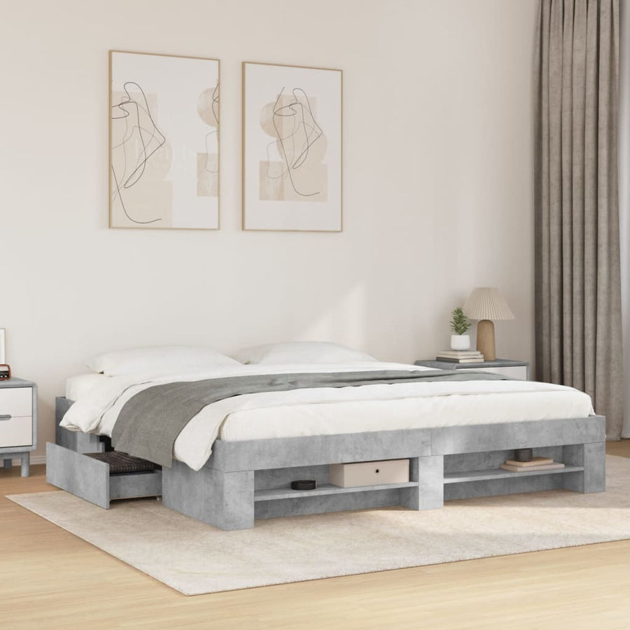 Bedframe bewerkt hout betongrijs 200x200 cm