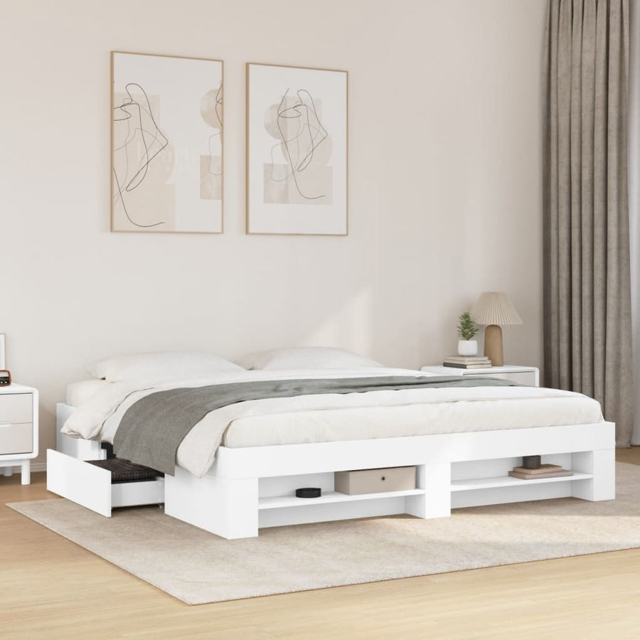 Bedframe bewerkt hout wit 180x200 cm