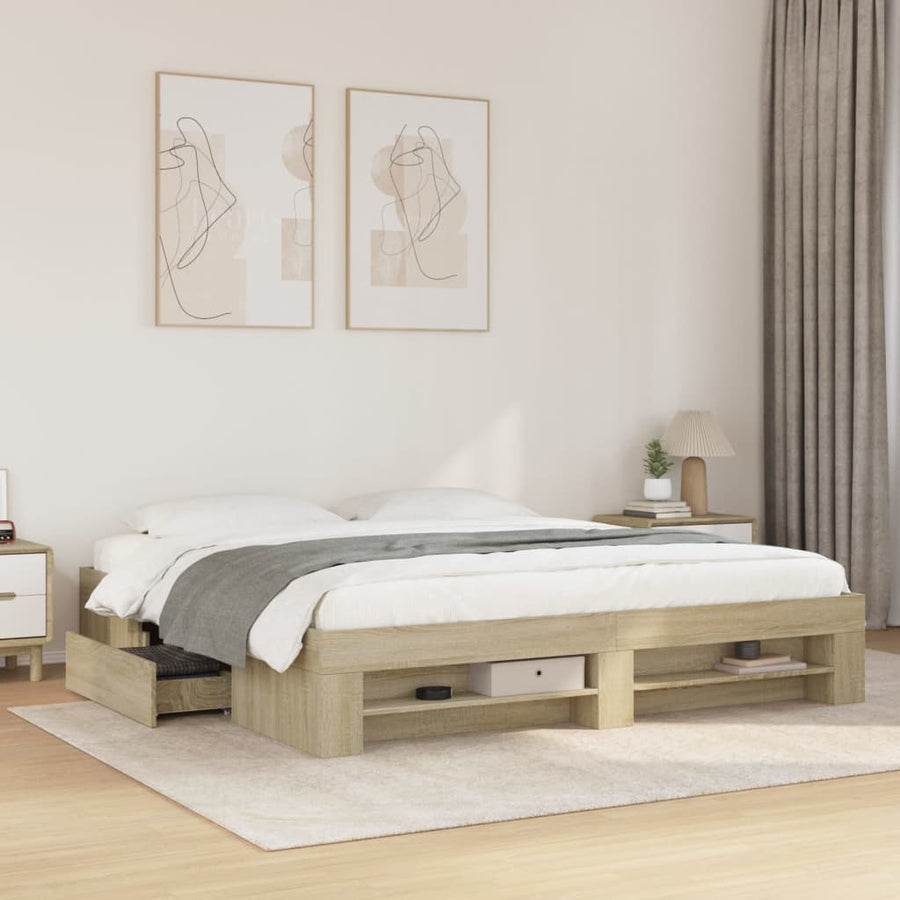 Bedframe bewerkt hout sonoma eikenkleurig 180x200 cm