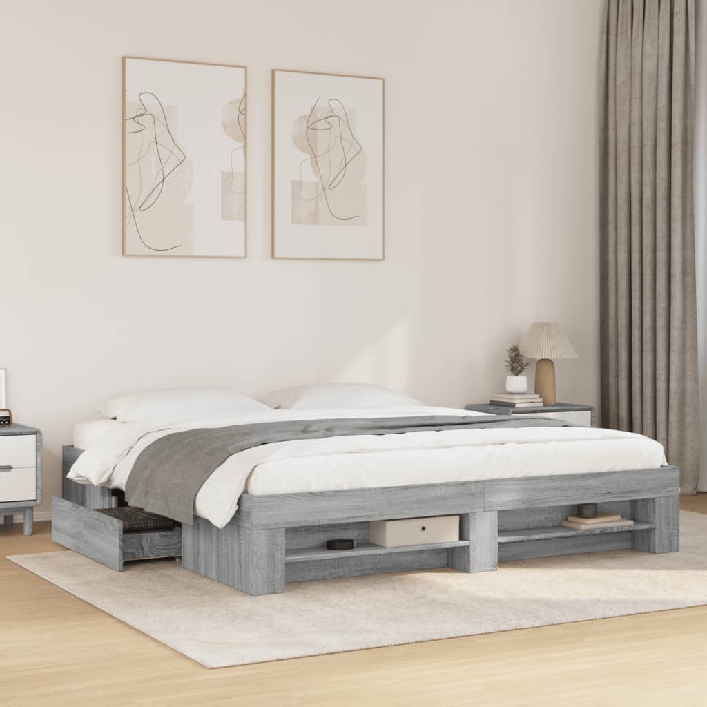 Bedframe bewerkt hout grijs sonoma eikenkleurig 180x200 cm