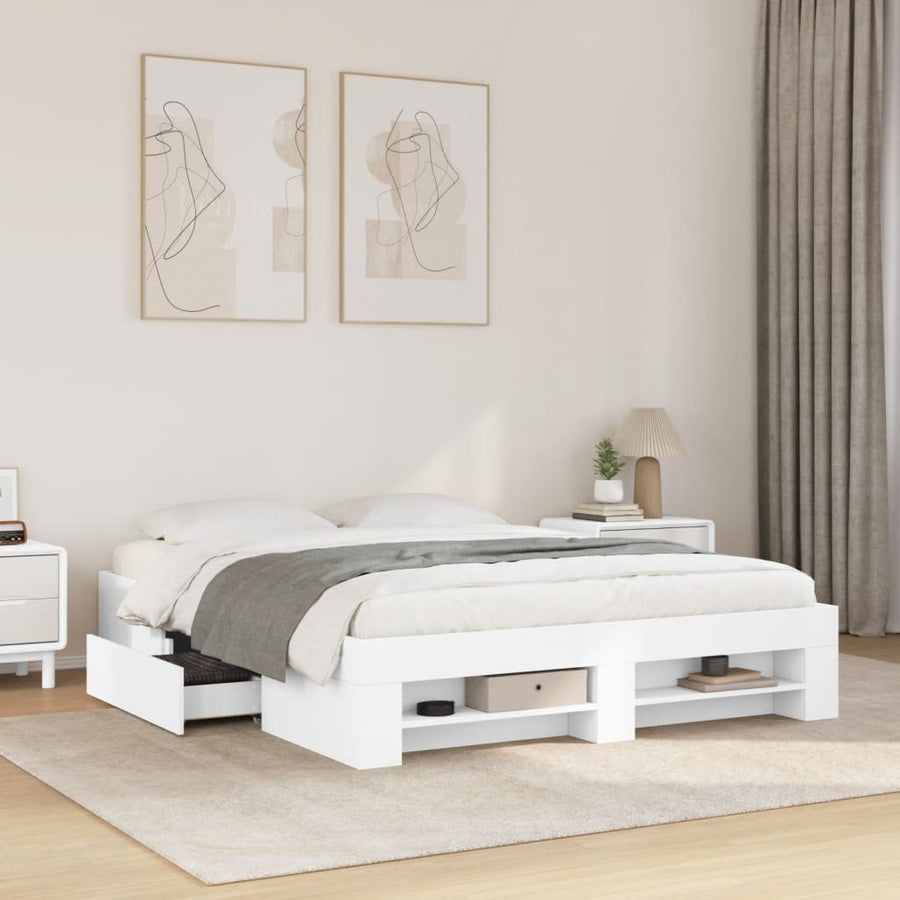 Bedframe bewerkt hout wit 160x200 cm
