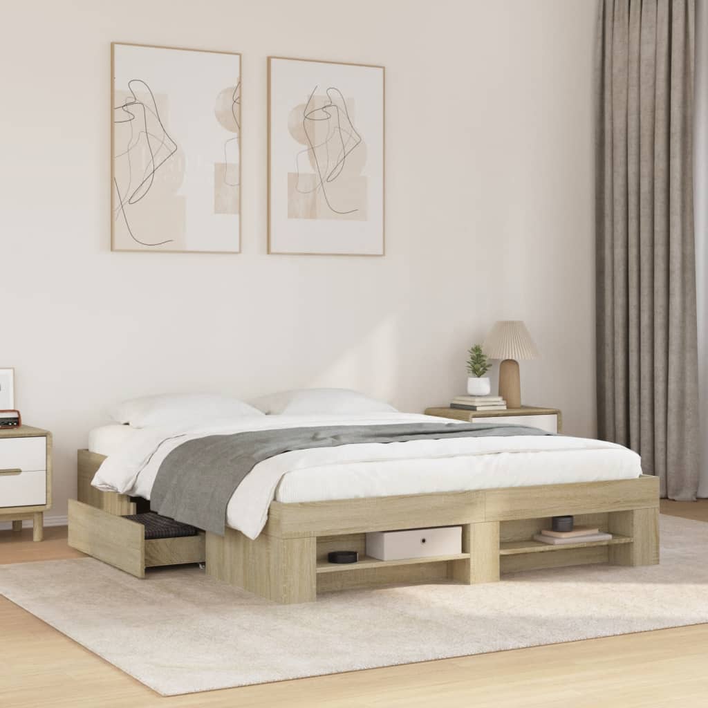 Bedframe bewerkt hout sonoma eikenkleurig 160x200 cm