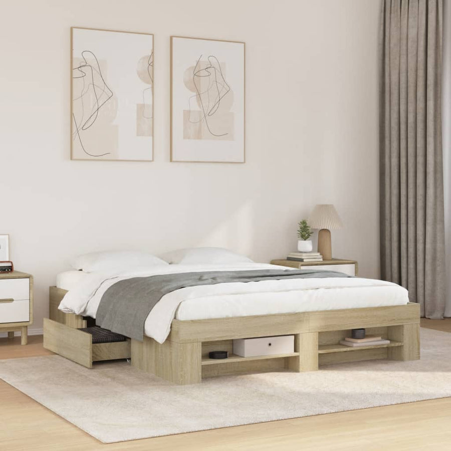 Bedframe bewerkt hout sonoma eikenkleurig 160x200 cm