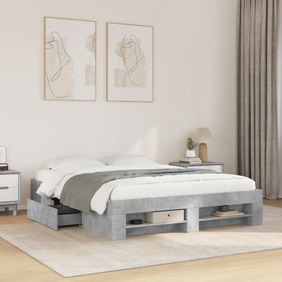 Bedframe bewerkt hout betongrijs 160x200 cm