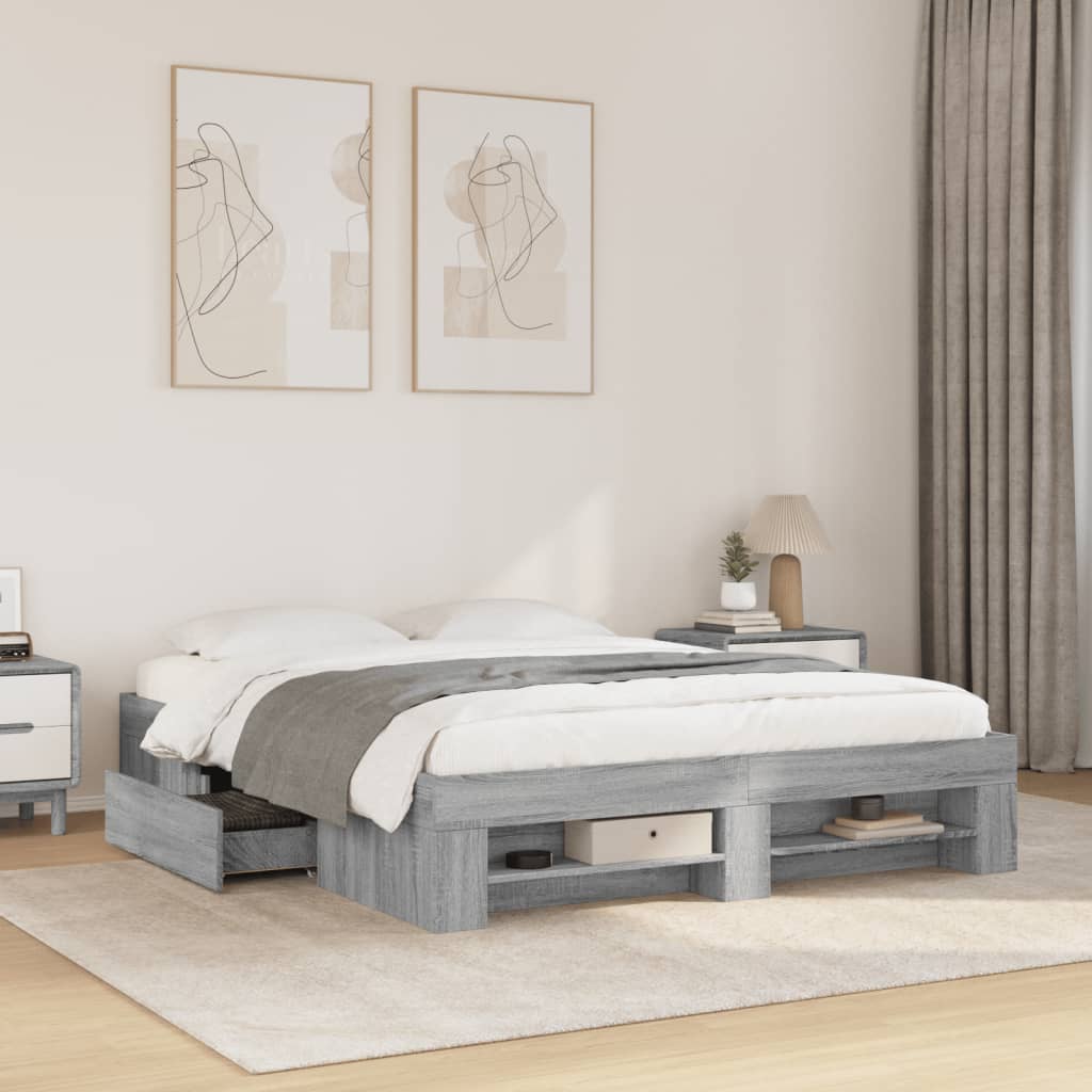 Bedframe bewerkt hout grijs sonoma eikenkleurig 160x200 cm