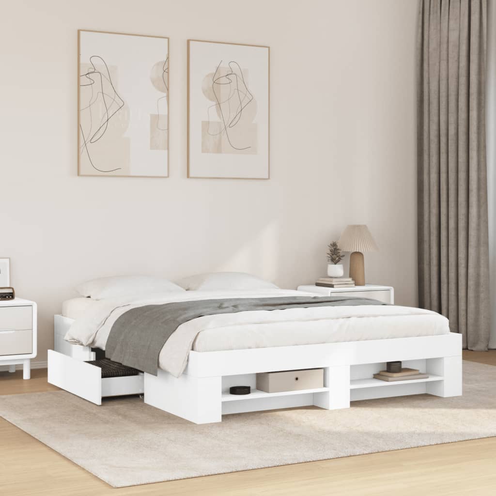 Bedframe bewerkt hout wit 150x200 cm