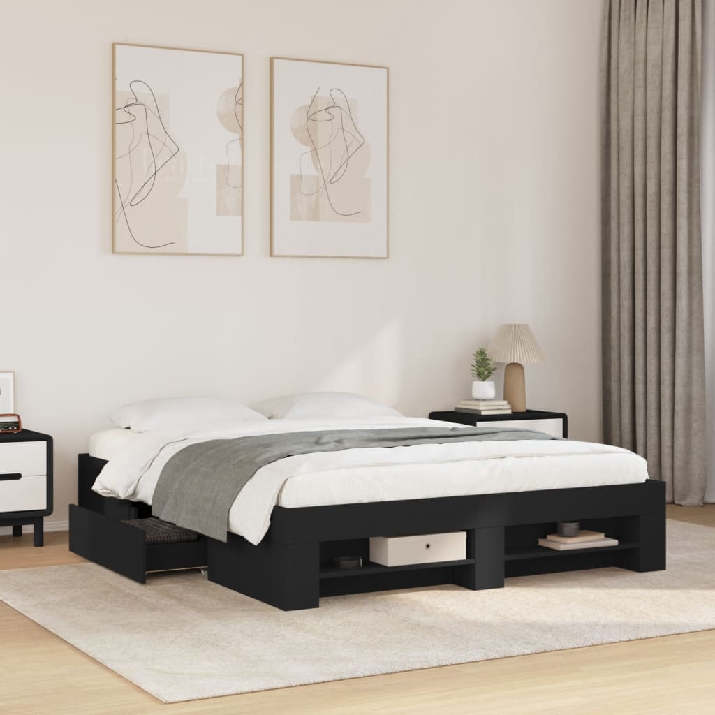 Bedframe bewerkt hout zwart 150x200 cm