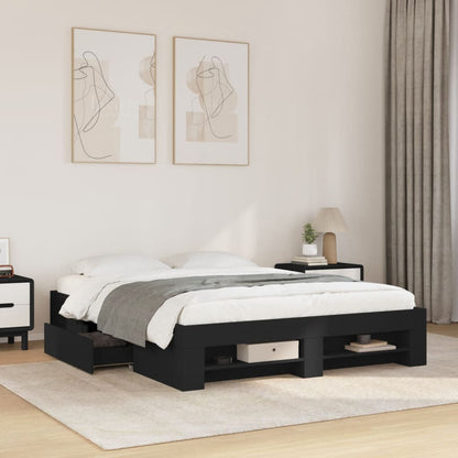 Bedframe bewerkt hout zwart 150x200 cm