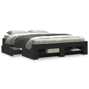 Carved Wood Bed Frame Black 150x200 cm