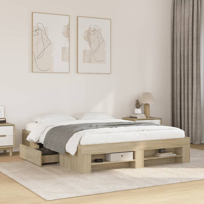 Bedframe bewerkt hout sonoma eikenkleurig 150x200 cm