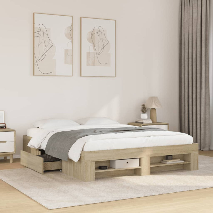 Bedframe bewerkt hout sonoma eikenkleurig 150x200 cm