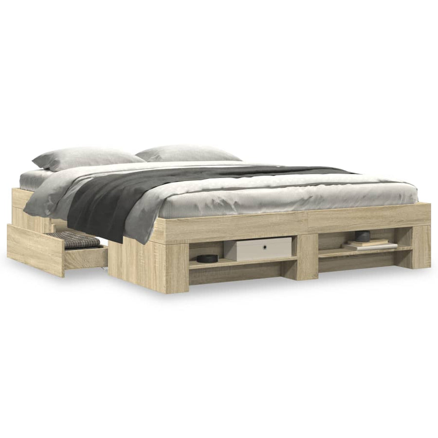 Bedframe bewerkt hout sonoma eikenkleurig 150x200 cm