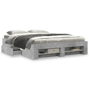 Bed frame carved wood concrete grey 150x200 cm
