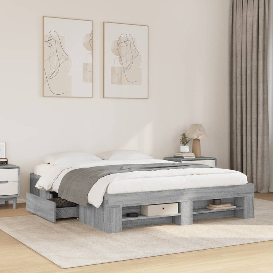 Bedframe bewerkt hout grijs sonoma eikenkleurig 150x200 cm