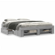 Bed frame carved wood grey Sonoma oak coloured 150x200 cm