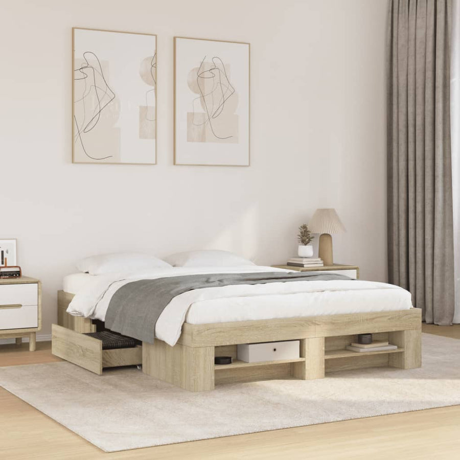 Bedframe bewerkt hout sonoma eikenkleurig 140x200 cm