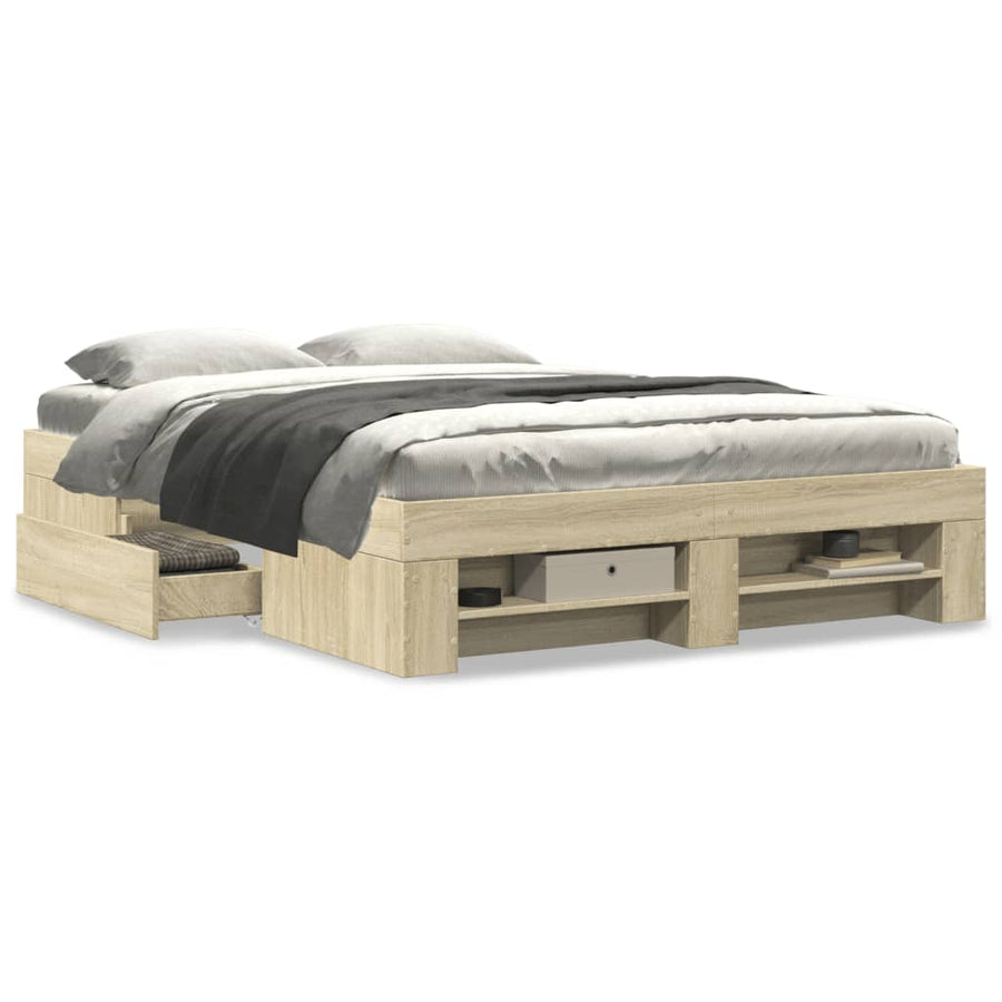 Bedframe bewerkt hout sonoma eikenkleurig 140x200 cm