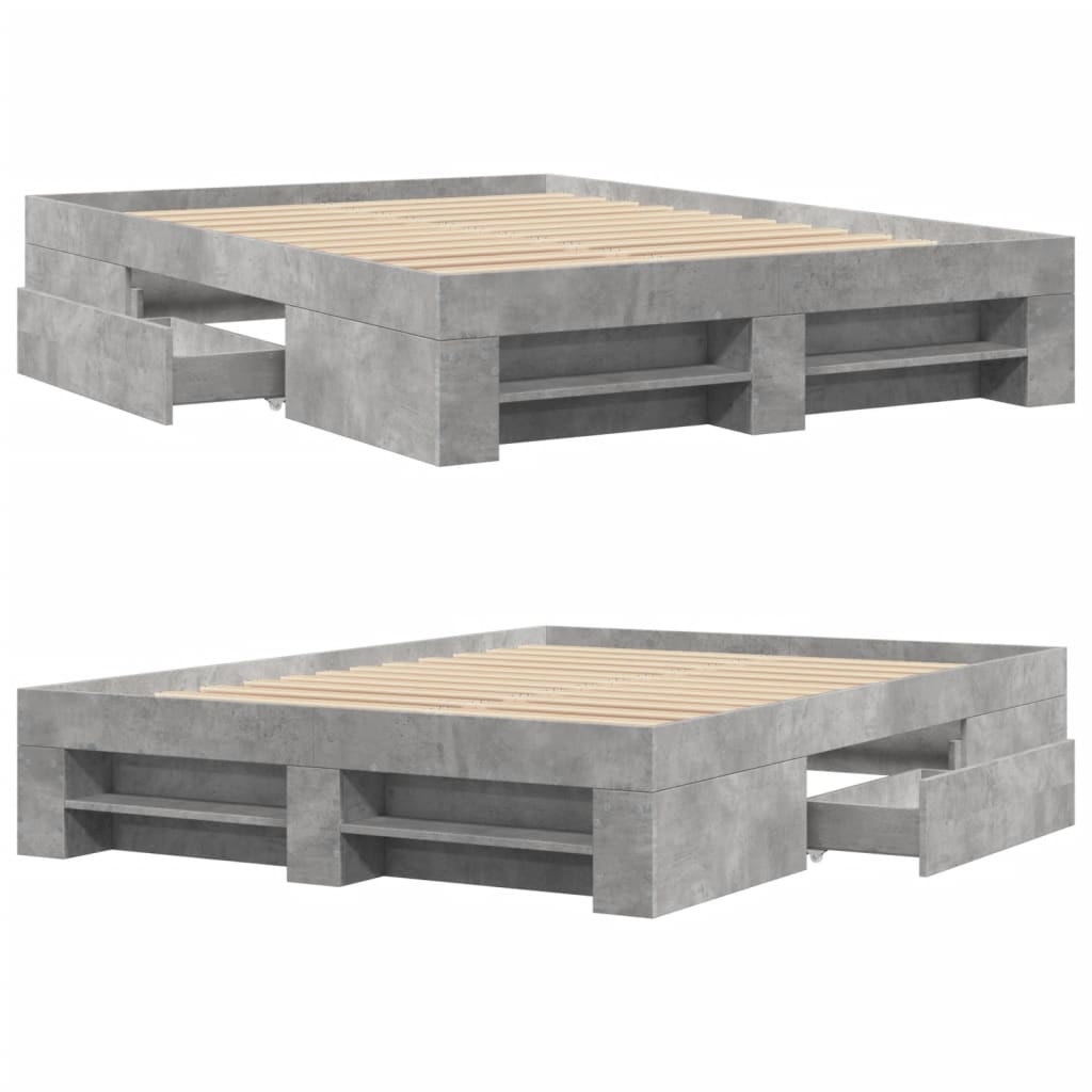 Bedframe bewerkt hout betongrijs 140x200 cm