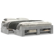 Concrete grey carved wooden bed frame 140x200 cm