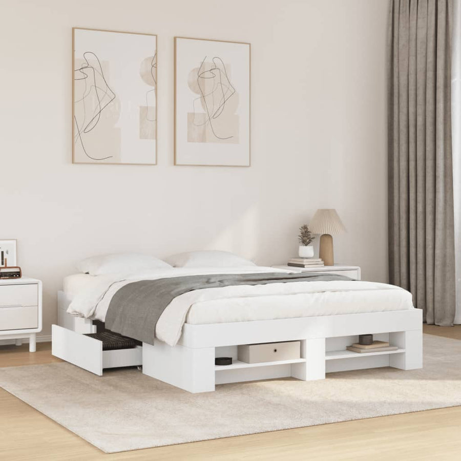 Bedframe massief hout wit 120x200 cm