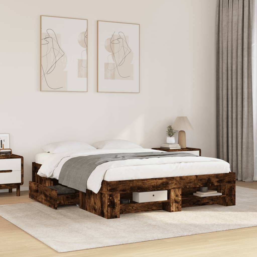 Bedframe bewerkt hout gerookt eikenkleurig 120x200 cm