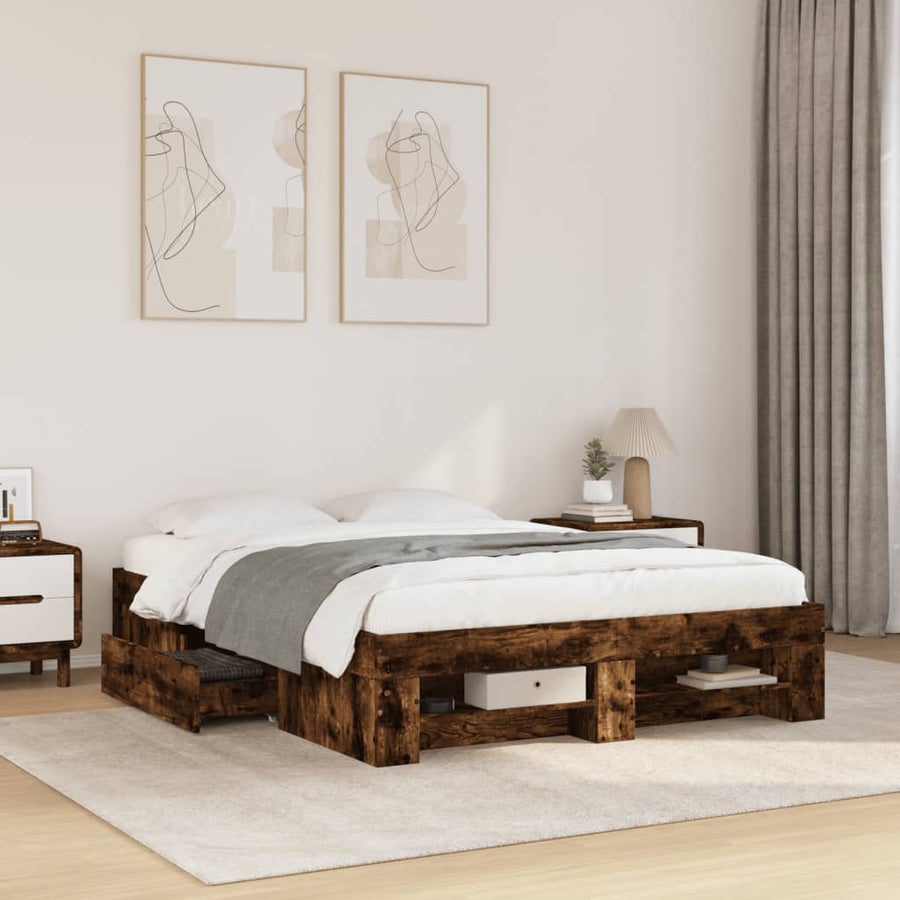 Bedframe bewerkt hout gerookt eikenkleurig 120x200 cm