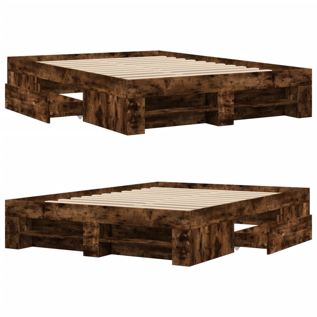 Bedframe bewerkt hout gerookt eikenkleurig 120x200 cm