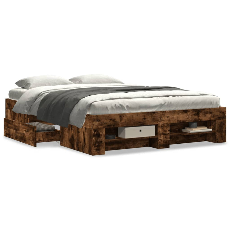 Bedframe bewerkt hout gerookt eikenkleurig 120x200 cm