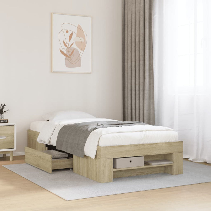 Bedframe bewerkt hout sonoma eikenkleurig 100x200 cm