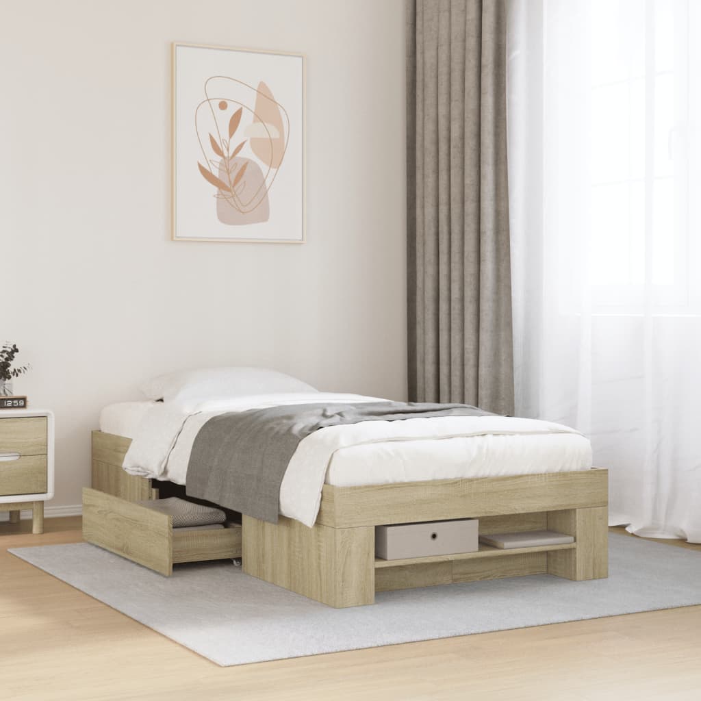 Bedframe bewerkt hout sonoma eikenkleurig 90x200 cm