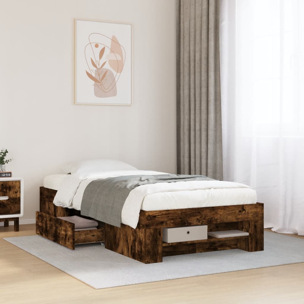 Bedframe bewerkt hout gerookt eikenkleurig 90x200 cm