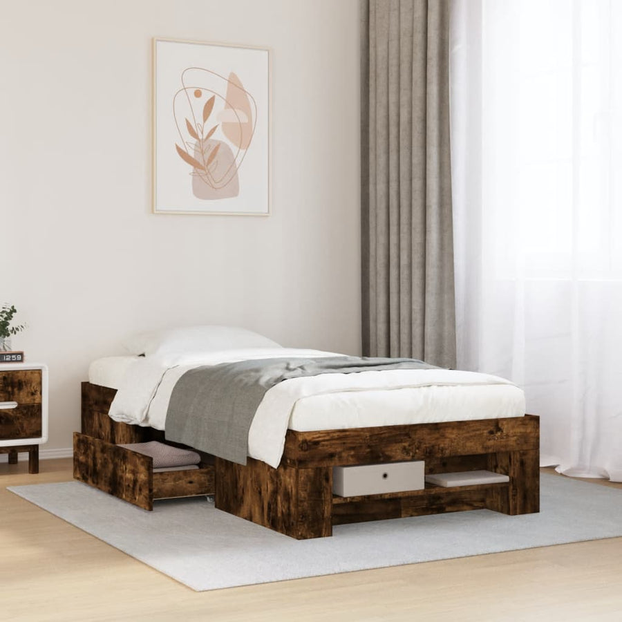 Bedframe bewerkt hout gerookt eikenkleurig 90x200 cm