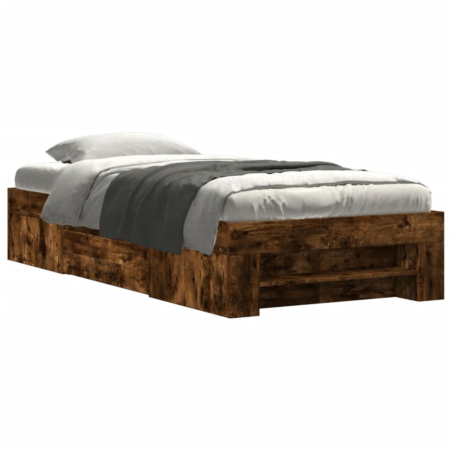 Bedframe bewerkt hout gerookt eikenkleurig 90x200 cm
