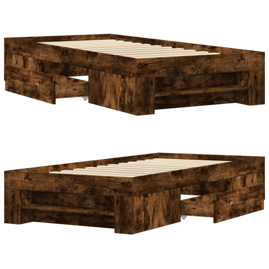 Bedframe bewerkt hout gerookt eikenkleurig 90x200 cm
