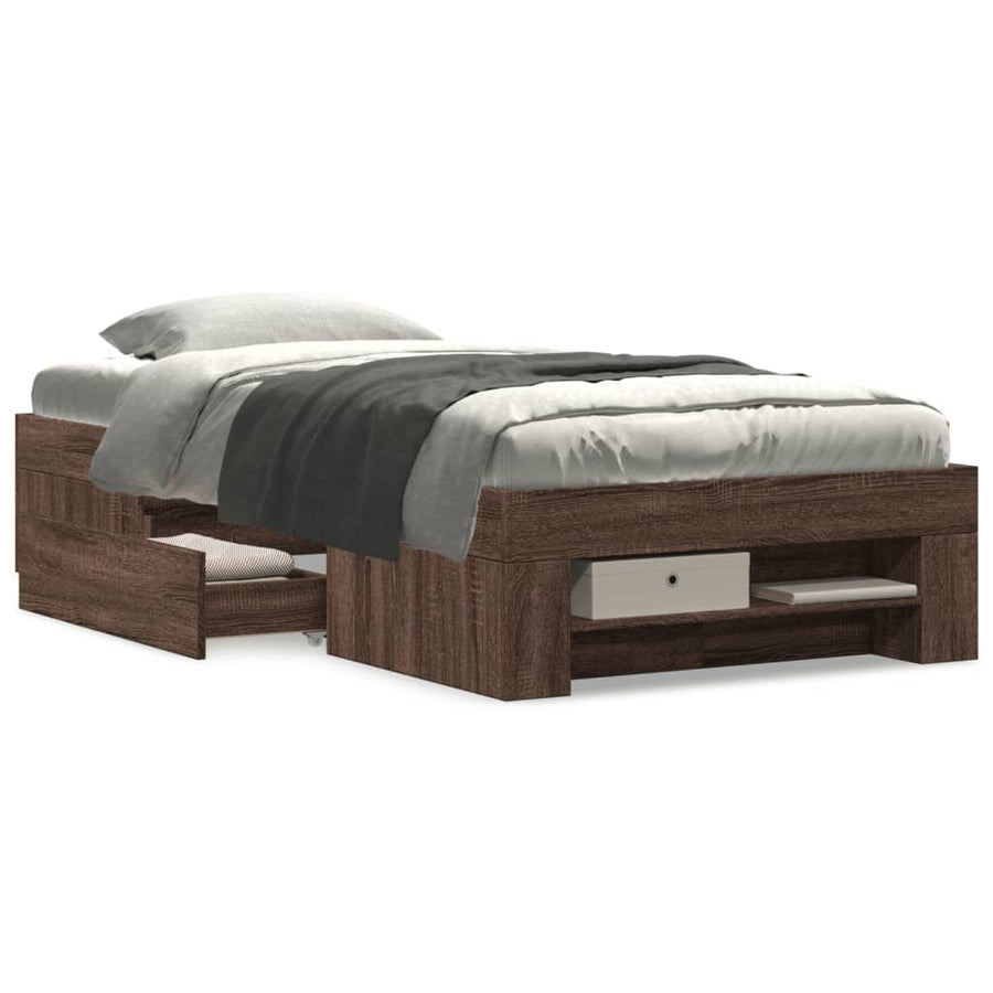 Bedframe bewerkt hout bruin eikenkleur 90x200 cm