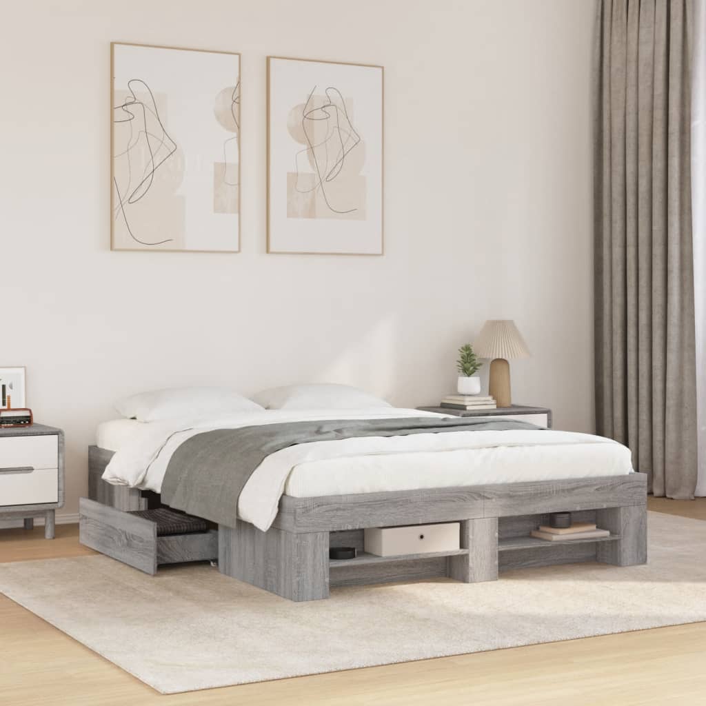 Bedframe bewerkt hout grijs sonoma eikenkleurig 140x190 cm