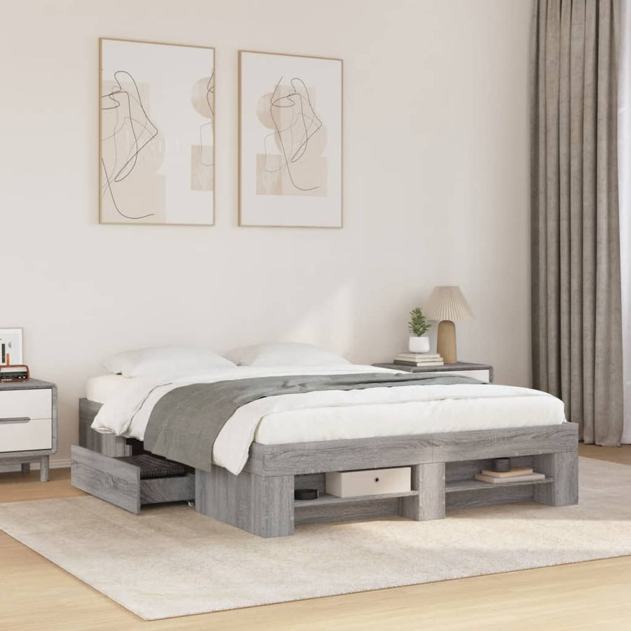 Bedframe bewerkt hout grijs sonoma eikenkleurig 140x190 cm