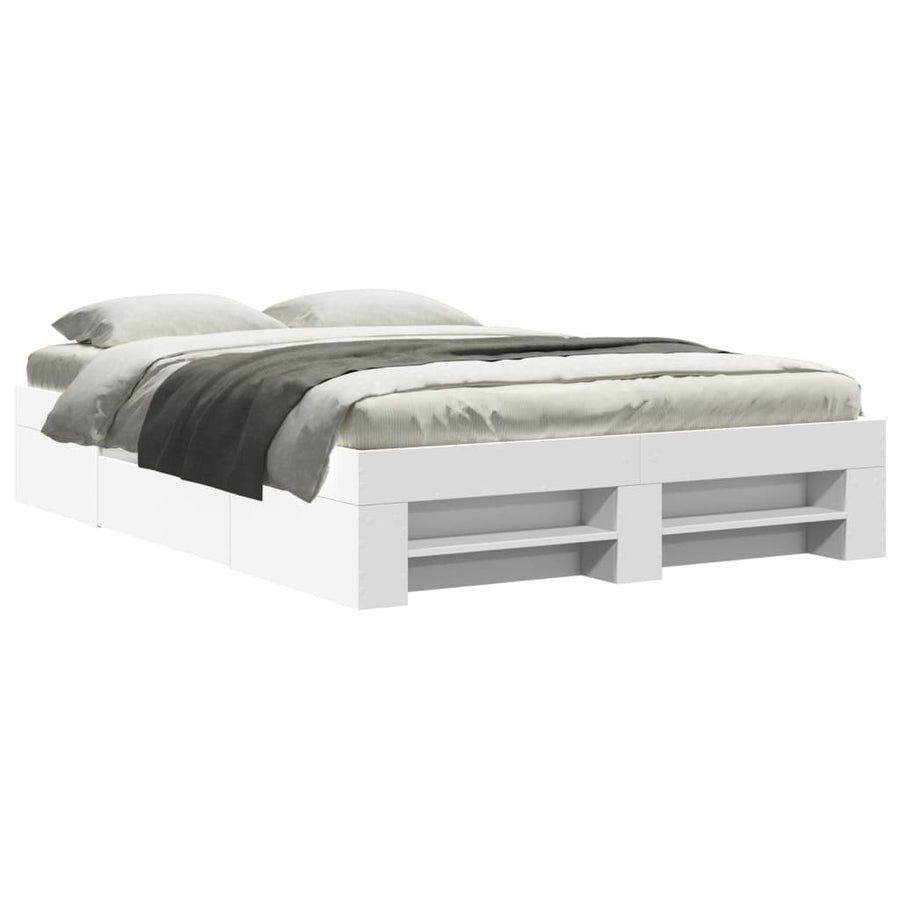 Bedframe bewerkt hout wit 135x190 cm