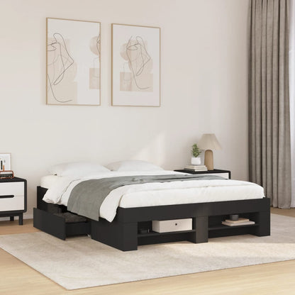 Bedframe bewerkt hout zwart 135x190 cm
