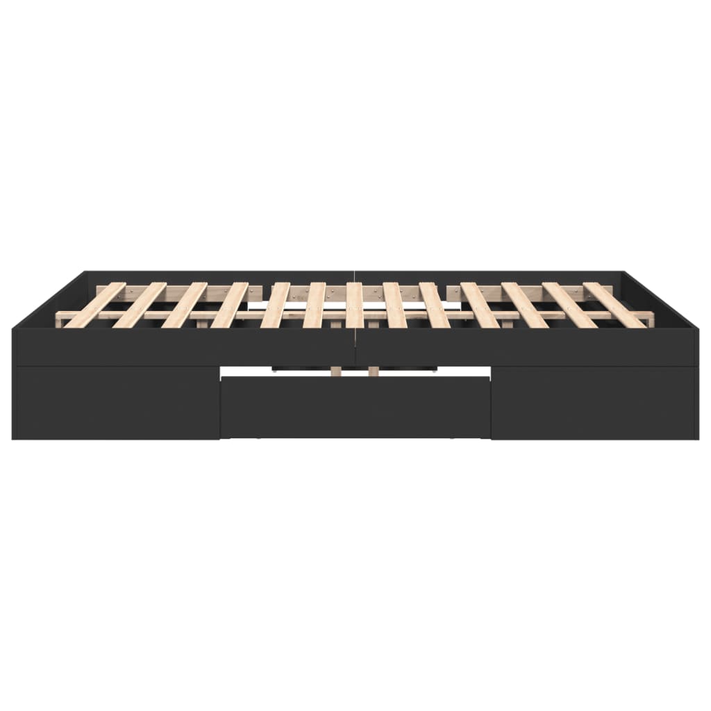 Bedframe bewerkt hout zwart 135x190 cm