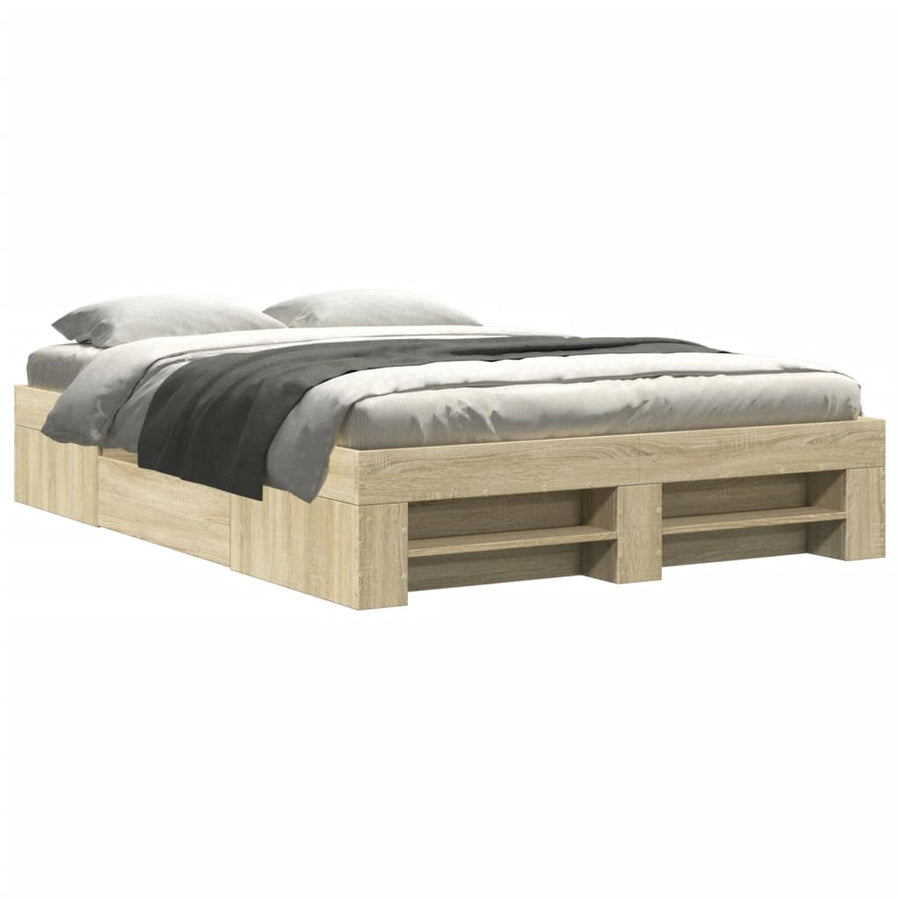 Bedframe bewerkt hout sonoma eikenkleurig 135x190 cm