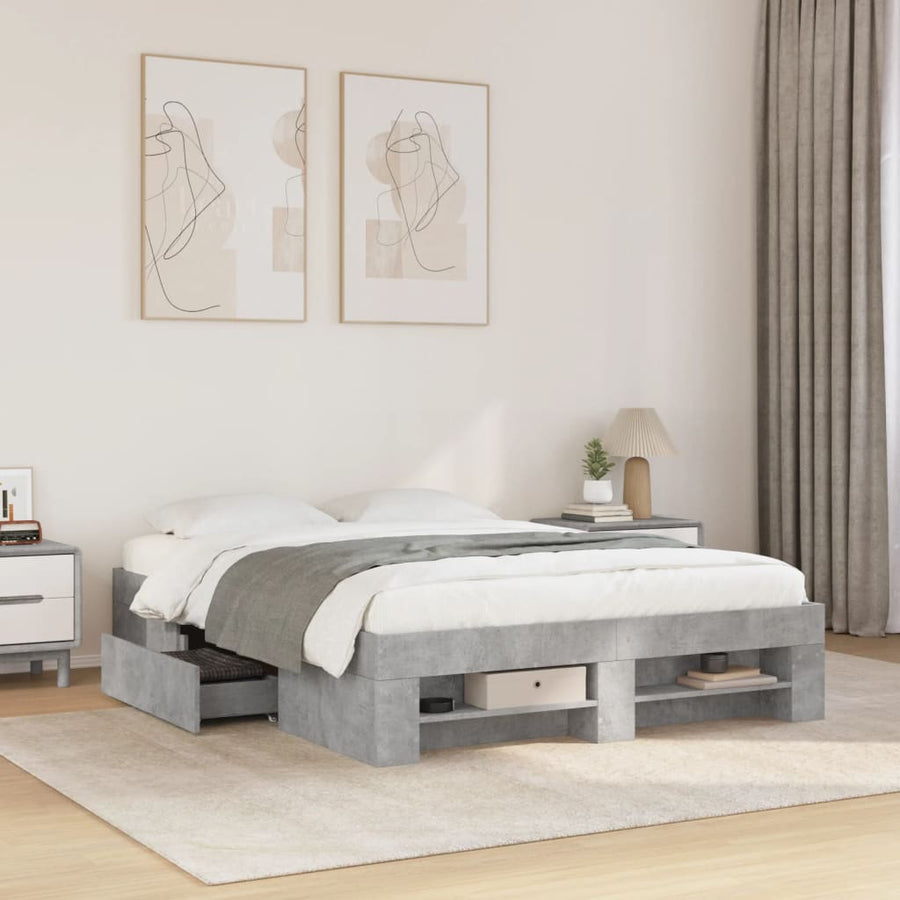 Bedframe bewerkt hout betongrijs 135x190 cm