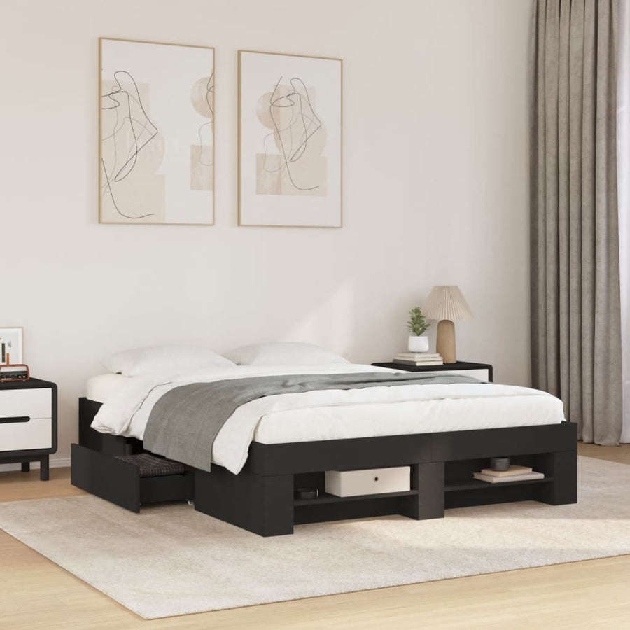 Bedframe bewerkt hout zwart 120x190 cm