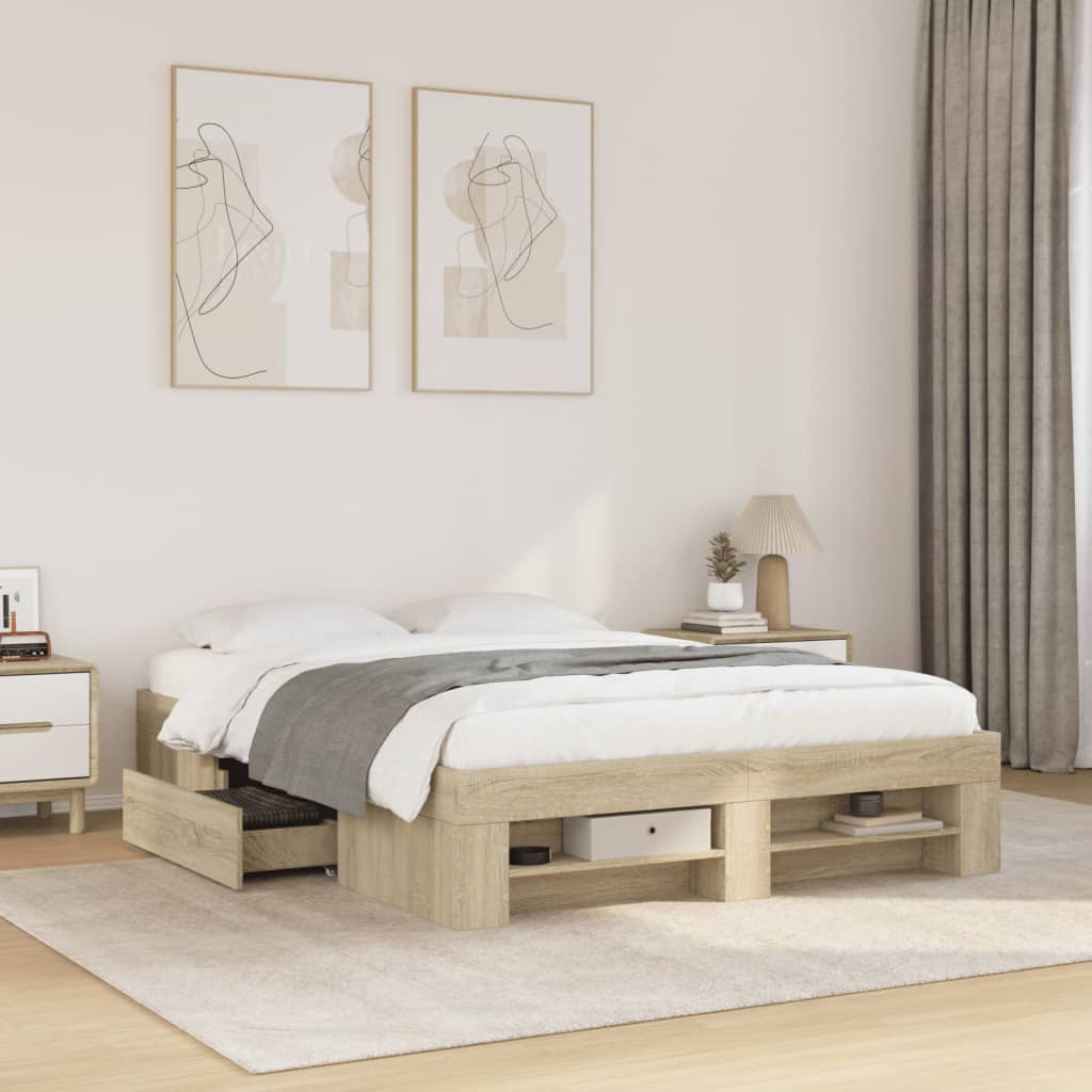 Bedframe bewerkt hout sonoma eikenkleurig 120x190 cm