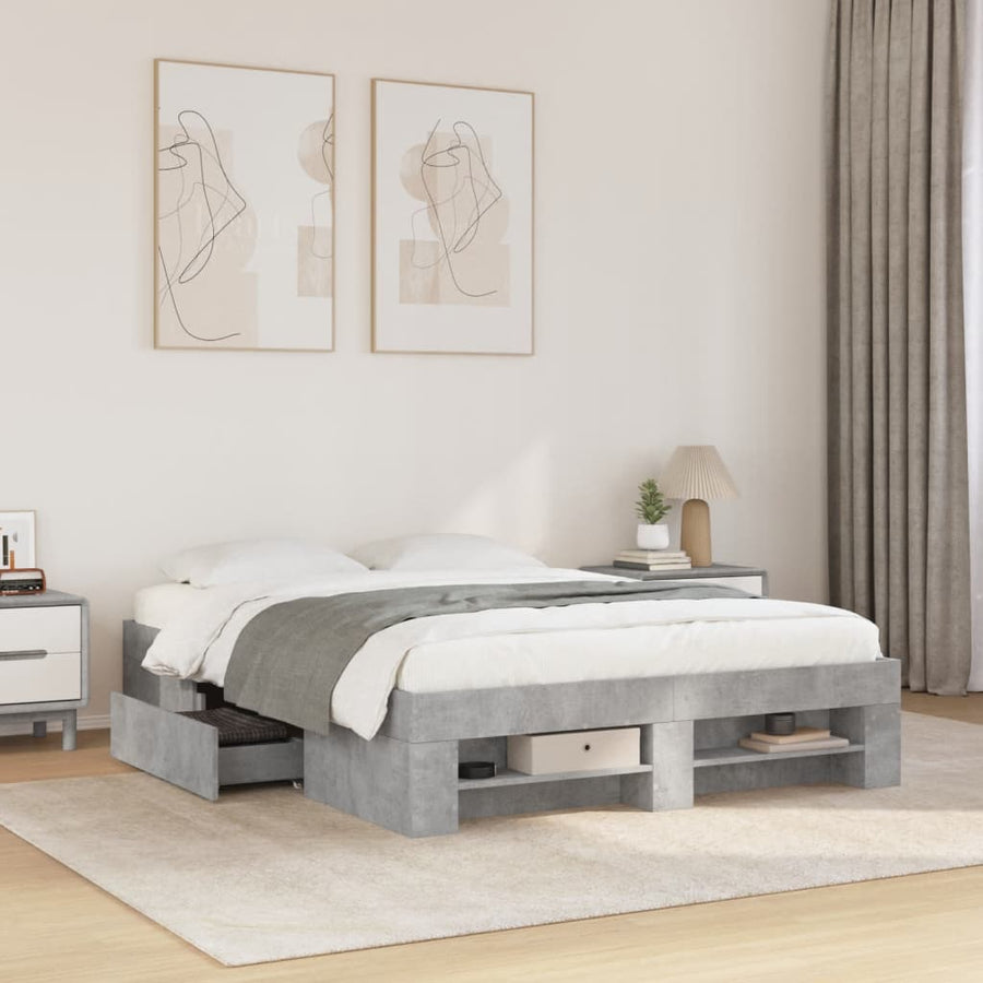 Bedframe bewerkt hout betongrijs 120x190 cm
