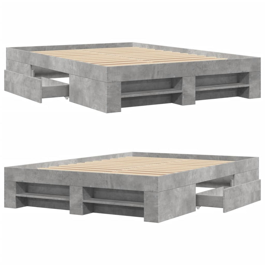 Bedframe bewerkt hout betongrijs 120x190 cm