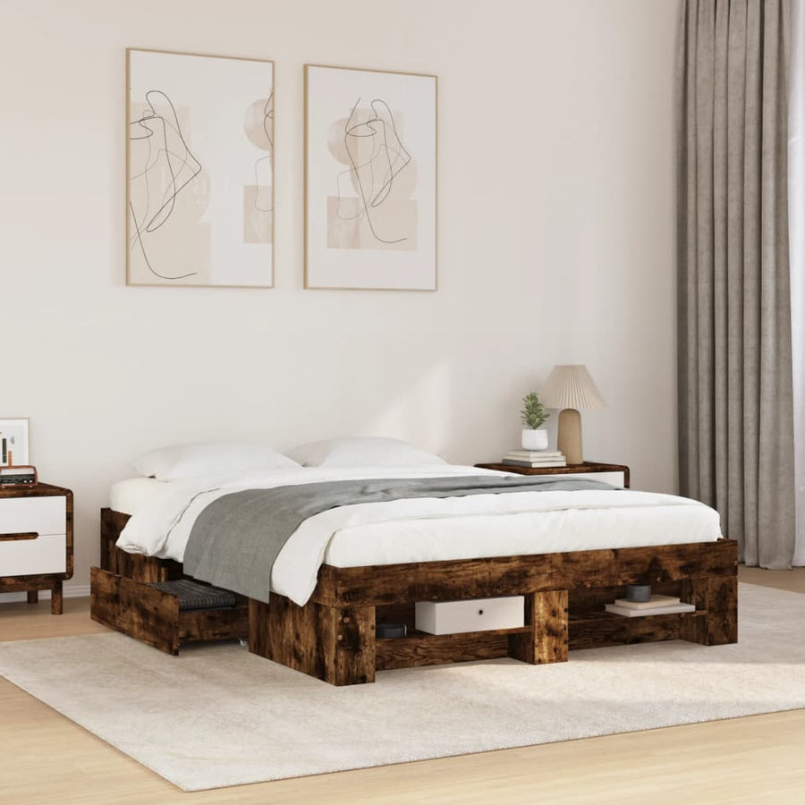 Bedframe bewerkt hout gerookt eikenkleurig 120x190 cm
