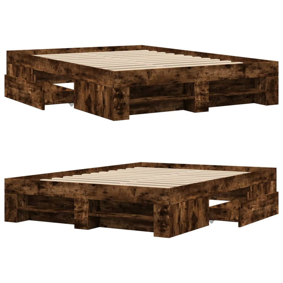 Bedframe bewerkt hout gerookt eikenkleurig 120x190 cm