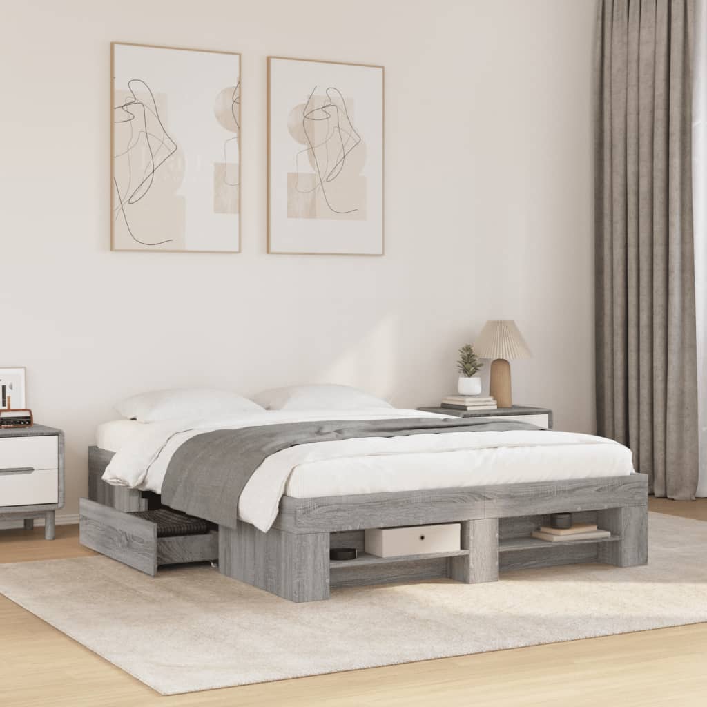 Bedframe bewerkt hout grijs sonoma eikenkleurig 120x190 cm