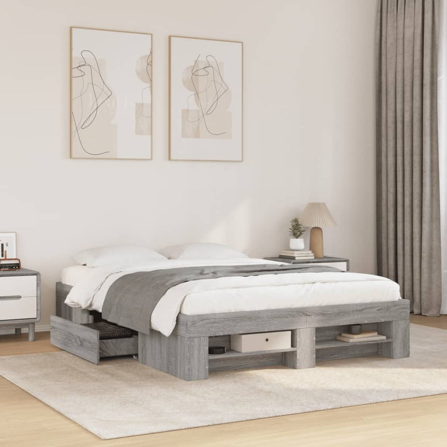 Bedframe bewerkt hout grijs sonoma eikenkleurig 120x190 cm